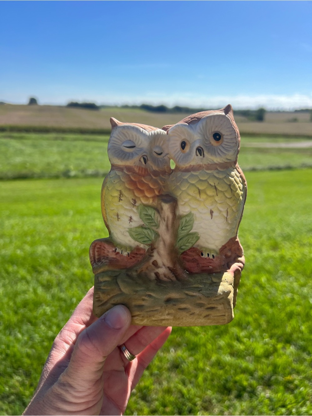 Hand-Painted Owl Figurine - Cream and Brown Decorative Statue